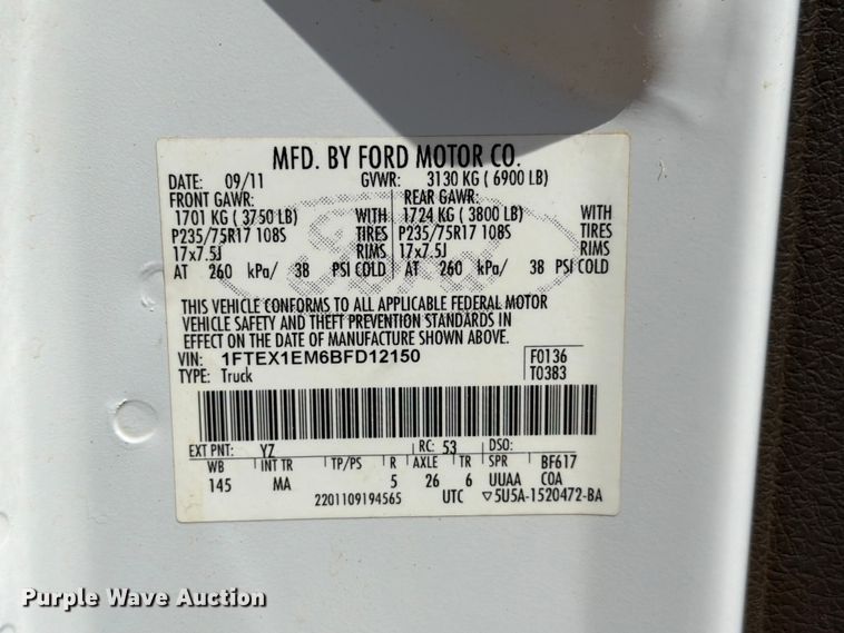 image for item ED5359 2011 Ford F150 Ext. Cab flatbed pickup truck