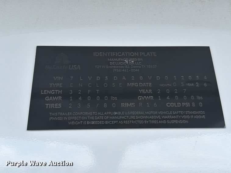 image for item ED5374 2027 De Lucio Usa enclosed cargo trailer