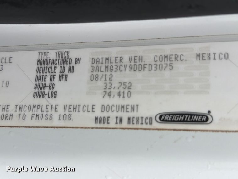 image for item EG9230 2013 Freightliner 114SD flatbed truck