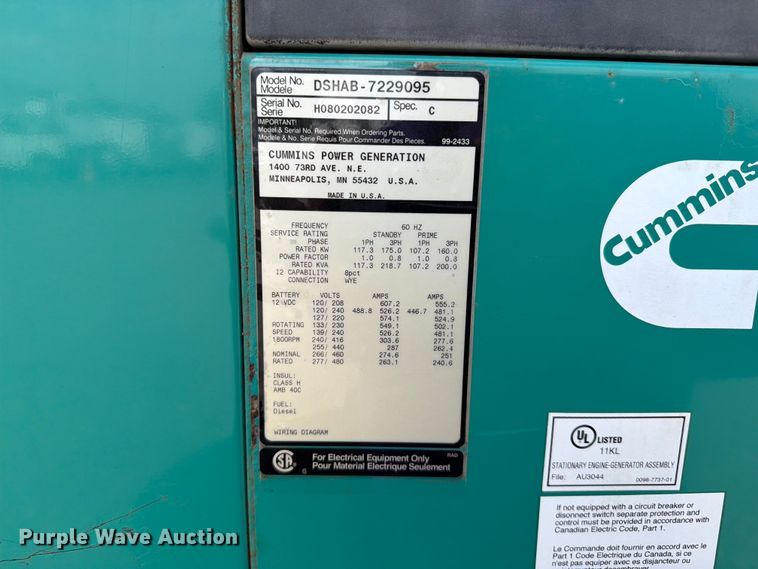 image for item EG9274 2008 Cummins DSHAB-7229095 generator
