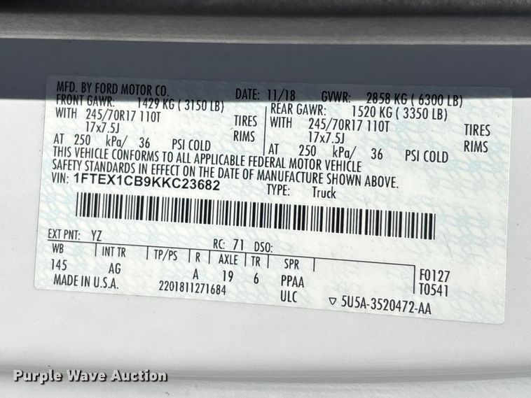 image for item EL2497 2019 Ford F150 Ext. Cab pickup truck