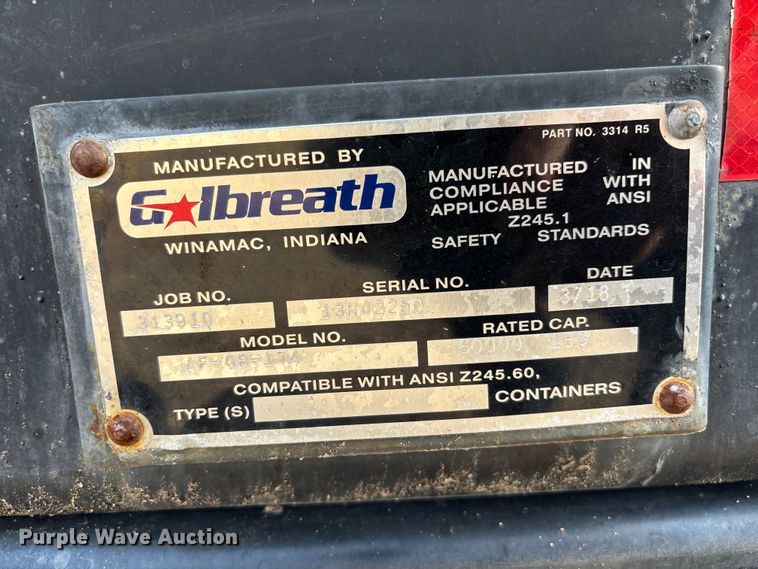 image for item EL2526 2018 Galbreath AF-0R-174 roll-off container bed
