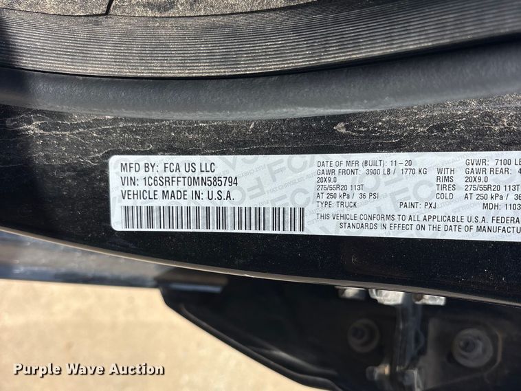 image for item ET0100 2021 RAM 1500 Crew Cab pickup truck