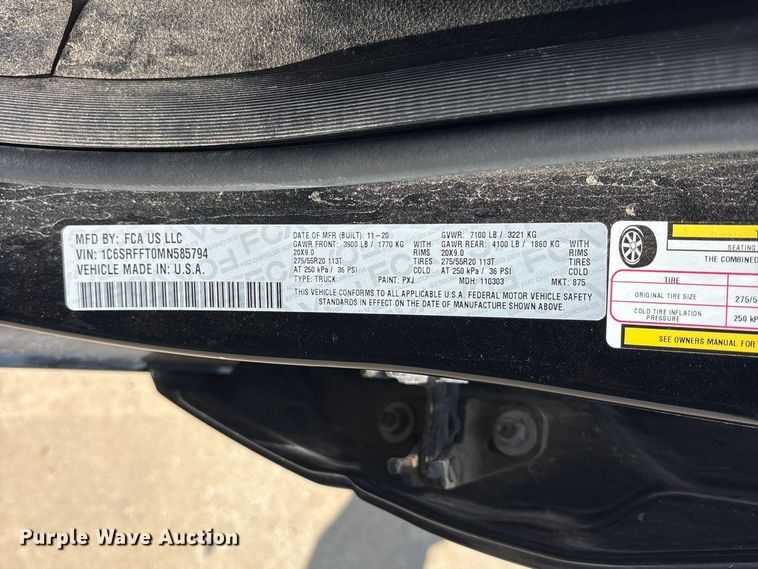 image for item ET0100 2021 RAM 1500 Crew Cab pickup truck
