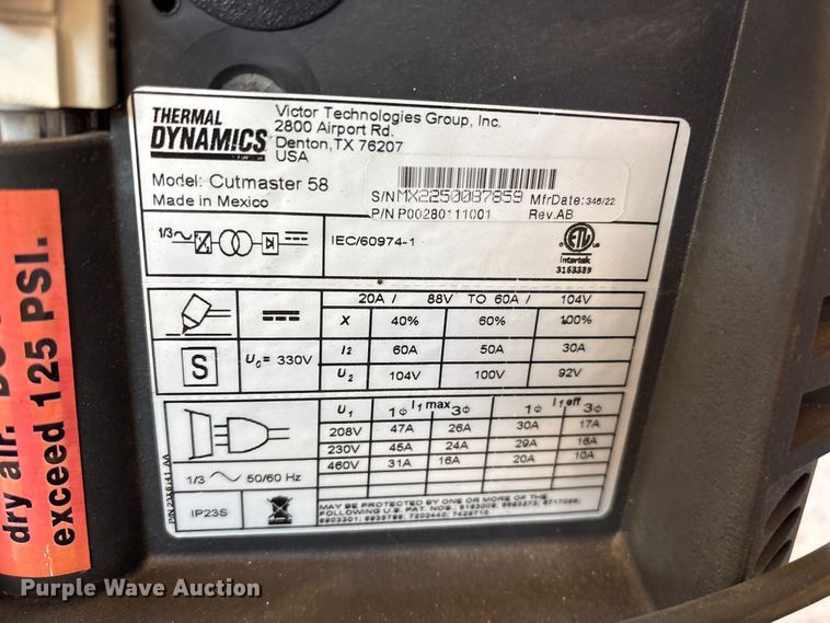 image for item ET0107 Thermal Dynamics Cutmaster 58 plasma cutter