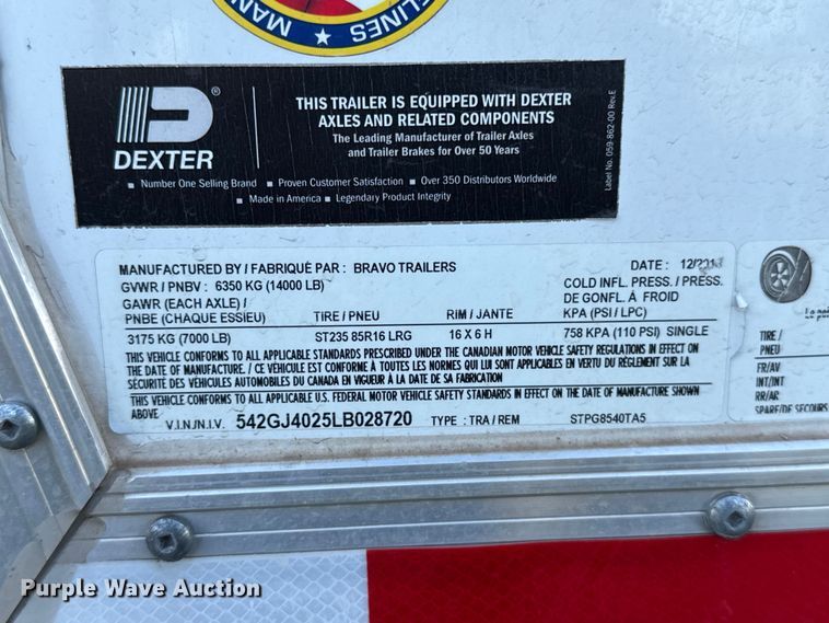 image for item ET6464 2020 Bravo STPG8540TA5 enclosed cargo trailer