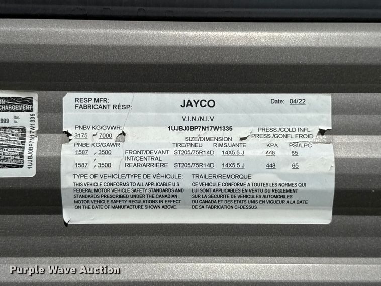 image for item ET6470 2022 Jayco 267BHS camper