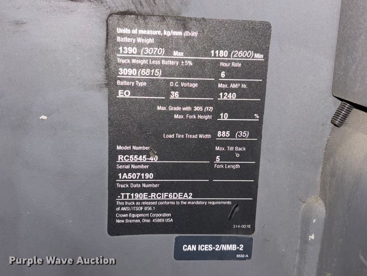 image for item EU0737 2017 Crown RC5545-45 forklift