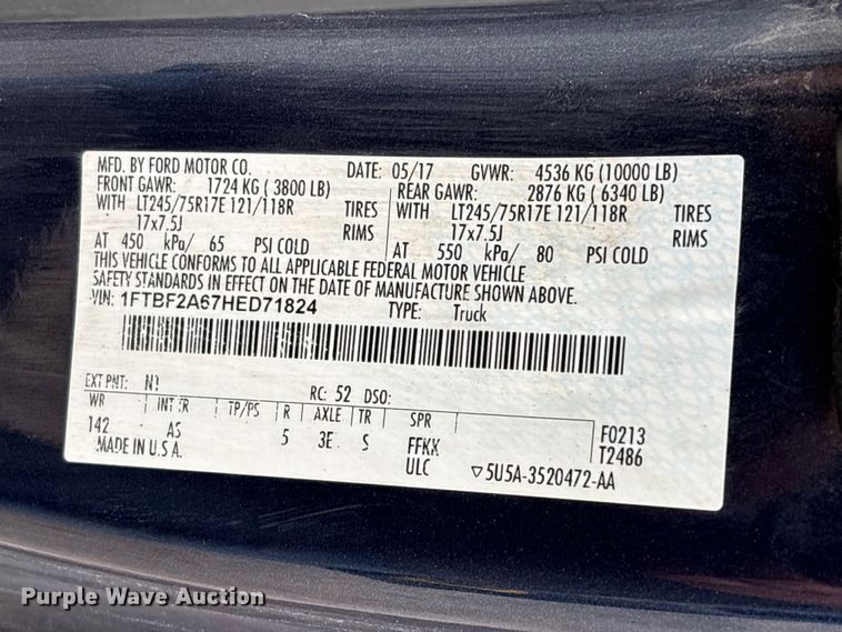image for item EU0741 2017 Ford F250 Super Duty pickup truck