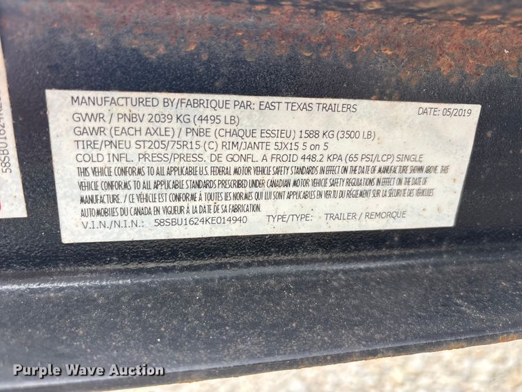 image for item EU5677 2019 East Texas refuse trailer