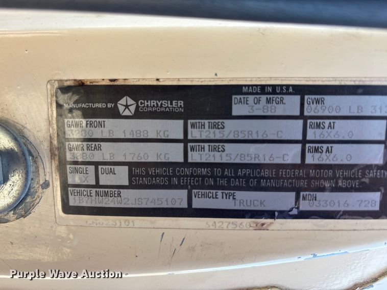 image for item EU5781 1988 Dodge W250 pickup truck
