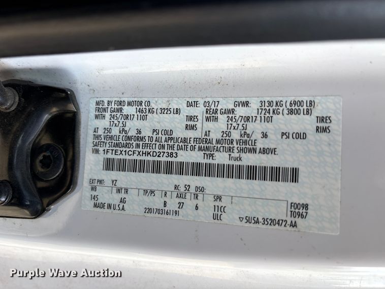 image for item EU5833 2017 Ford F150 Ext. Cab pickup truck