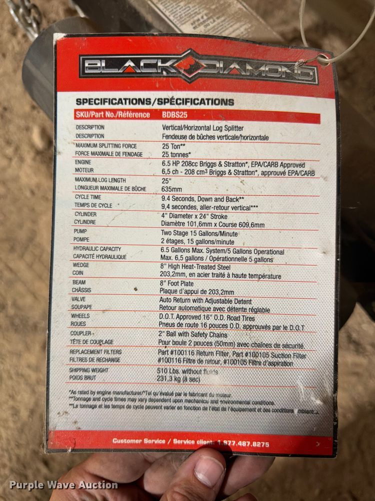 image for item EW2140 Black Diamond log splitter