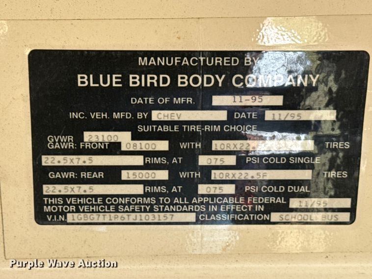 image for item EW4971 1996 Blue Bird school bus