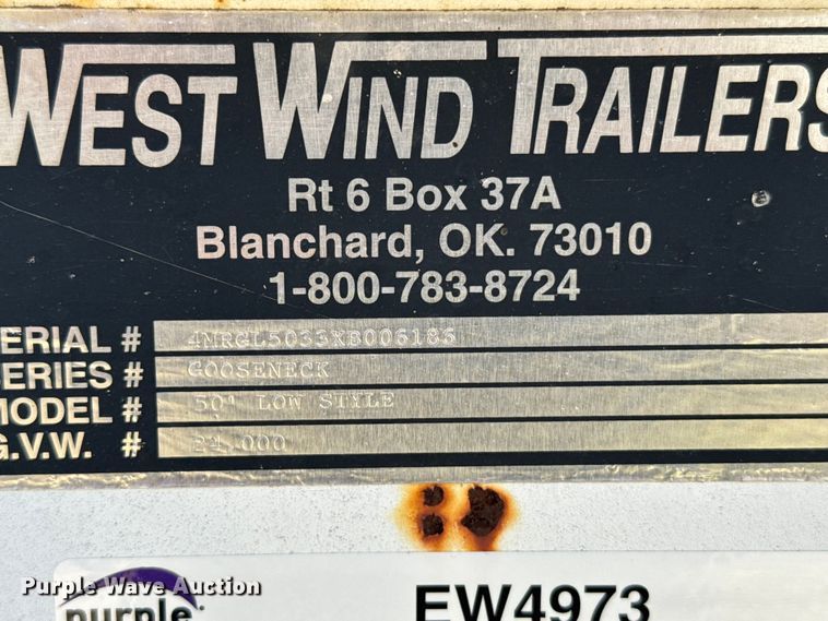 image for item EW4973 1999 West Wind Trailers 50' Low Style equipment trailer