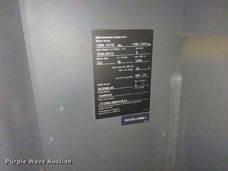 image for item EX3024 2017 Crown RC5545-40 forklift
