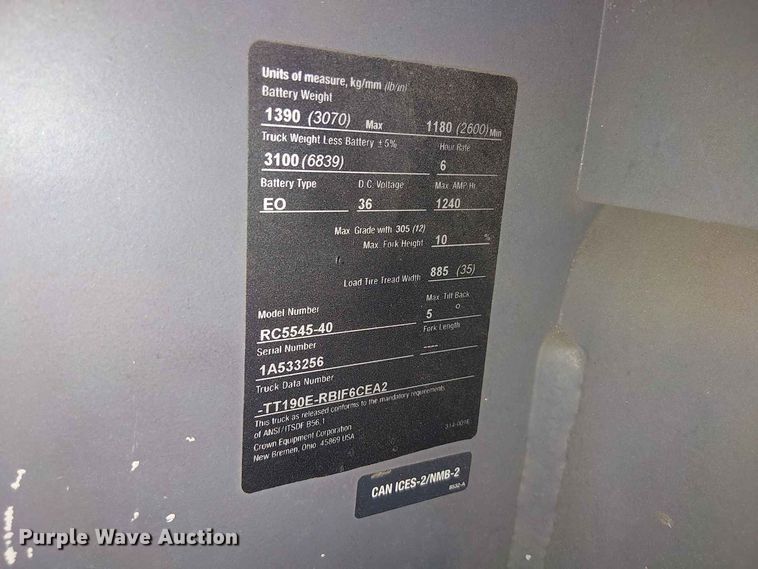 image for item EX3026 2018 Crown RC5545-40 forklift
