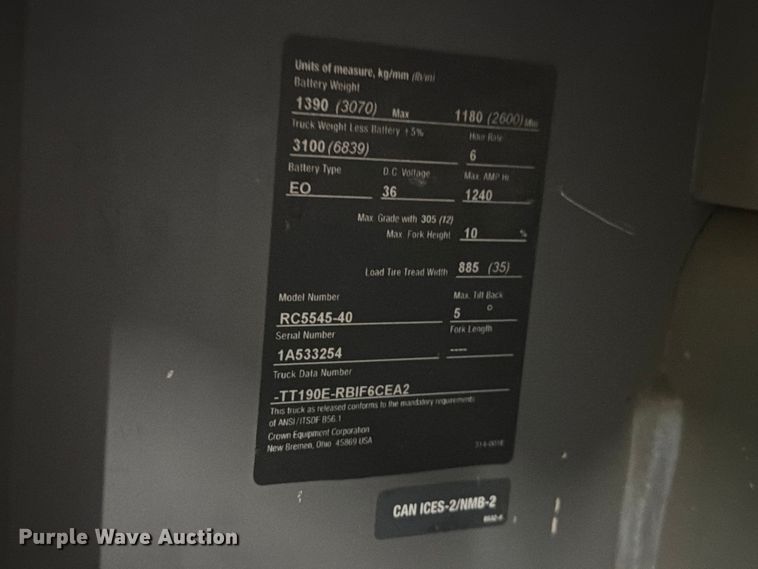 image for item EX3027 2018 Crown RC5545-40 forklift