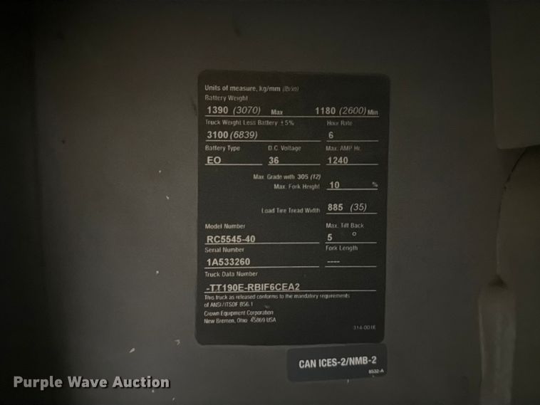 image for item EX3028 Crown RC5545 forklift