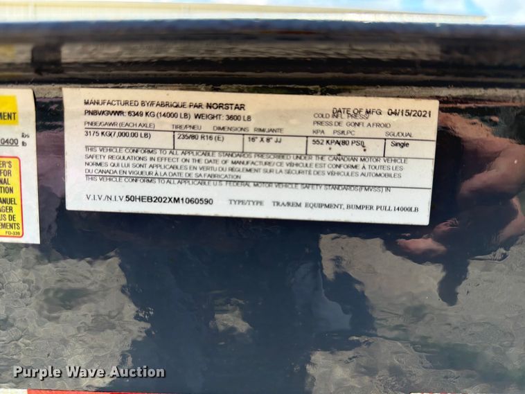 image for item EX4043 2021 Norstar Trailers Iron bull utility trailer