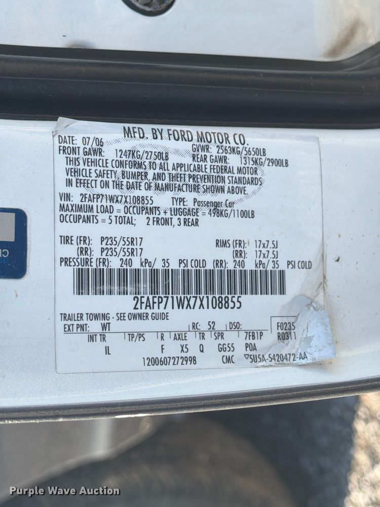 image for item EX4046 2007 Ford Crown Victoria Police Interceptor 