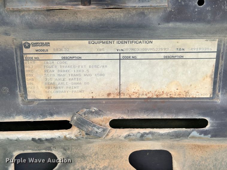 image for item FB8282 1997 Dodge Ram 3500 Ext. Cab flatbed pickup truck