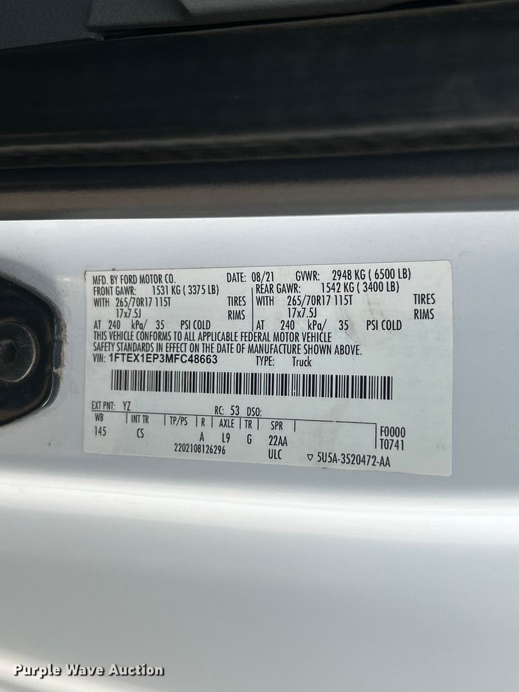 image for item FC2849 2021 Ford F150 XL Ext. Cab pickup truck
