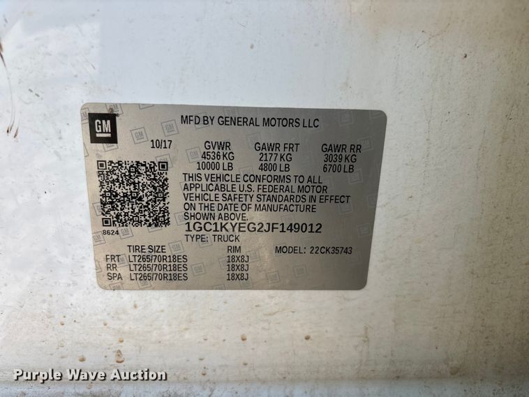 image for item FG0519 2018 Chevrolet Silverado 3500HD Crew Cab pickup truck