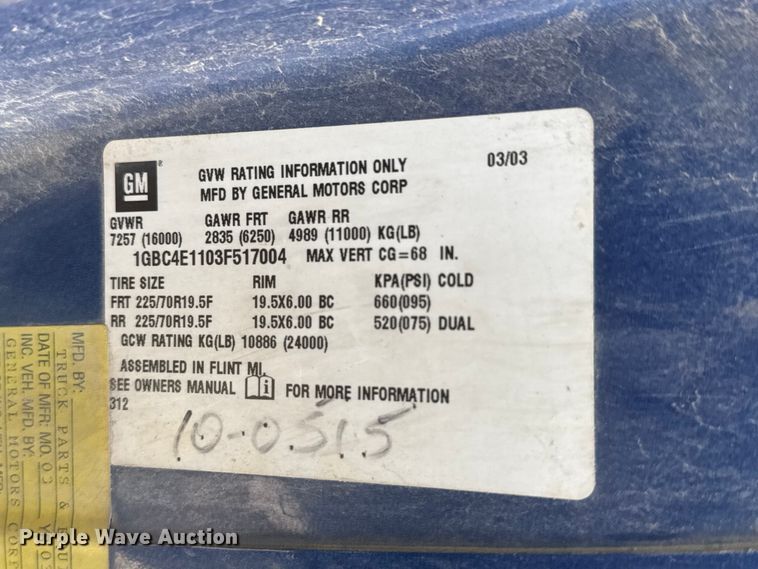 image for item NJ9251 2003 Chevrolet C4500 flatbed truck