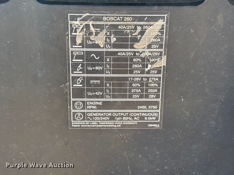 image for item NJ9262 Miller Bobcat 260 welder/generator