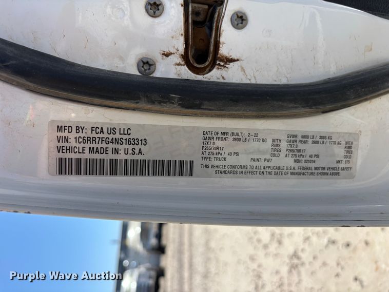 image for item YA3802 2022 RAM 1500 pickup truck