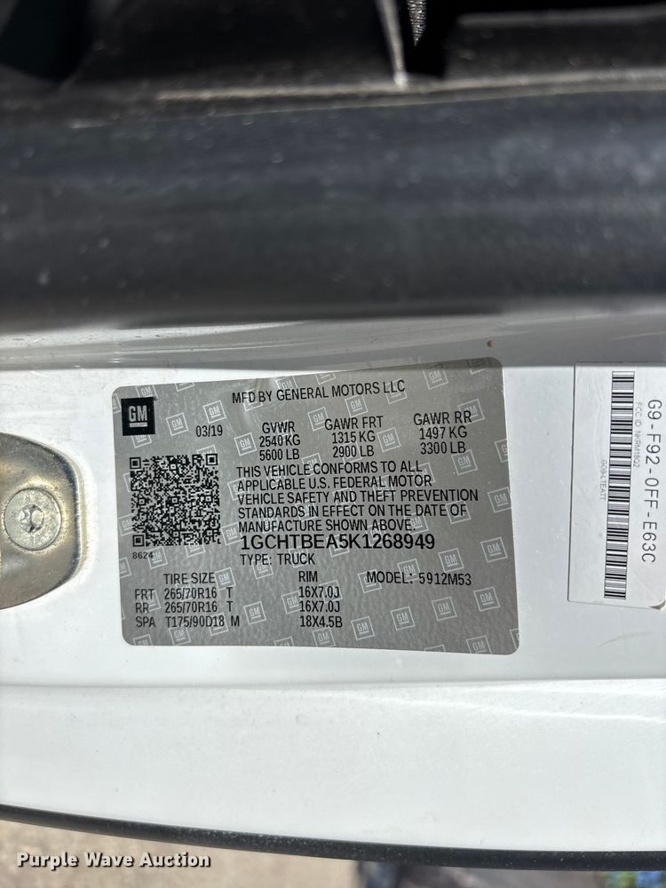 image for item YA3897 2019 Chevrolet Colorado Ext. Cab pickup truck