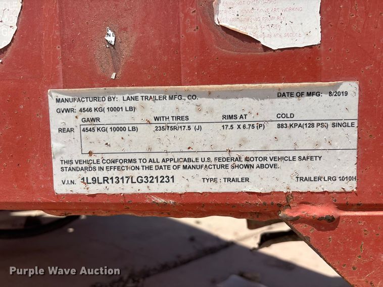 image for item YA3945 2020 Lane Trailer Manufacturing Co. reel trailer