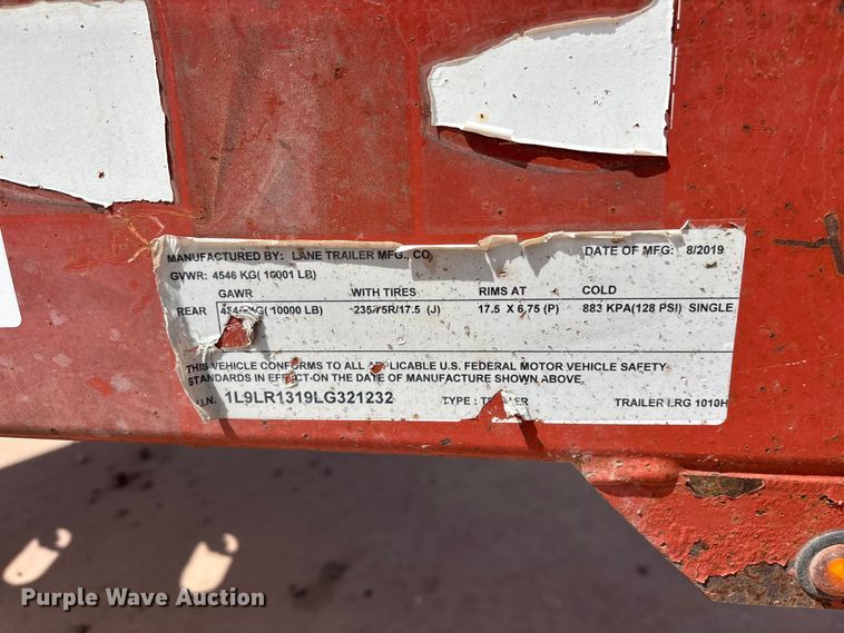 image for item YA3946 2020 Lane Trailer Manufacturing Co. reel trailer