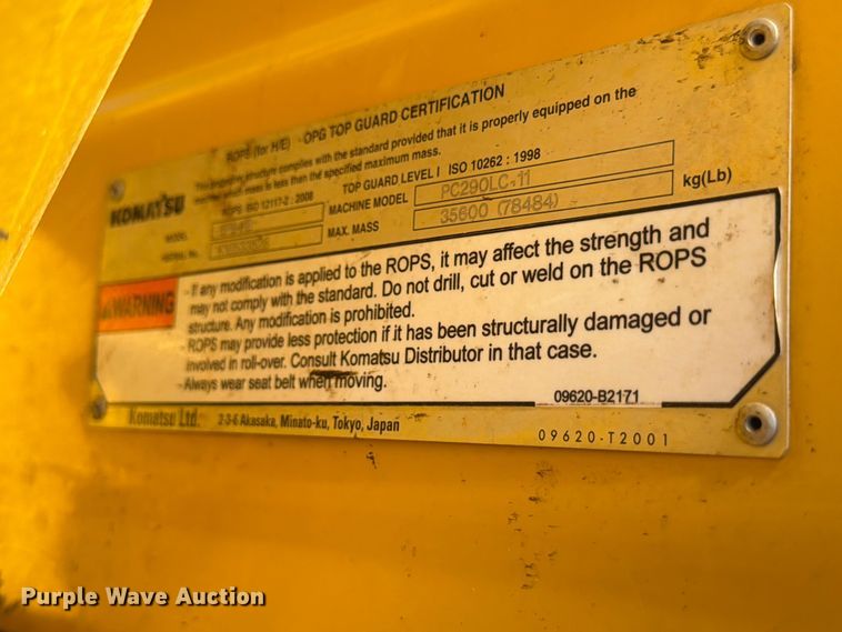 image for item ED5355 2019 Komatsu PC290LC-11 excavator