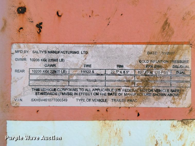 image for item ED5416 2007 Salty's Manufacturing frac tank trailer