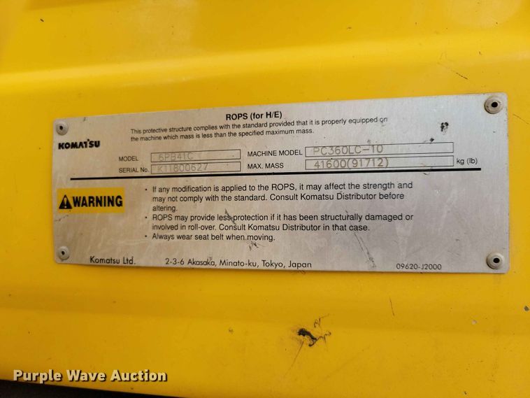 image for item EE1174 2012 Komatsu PC360LC-10 excavator