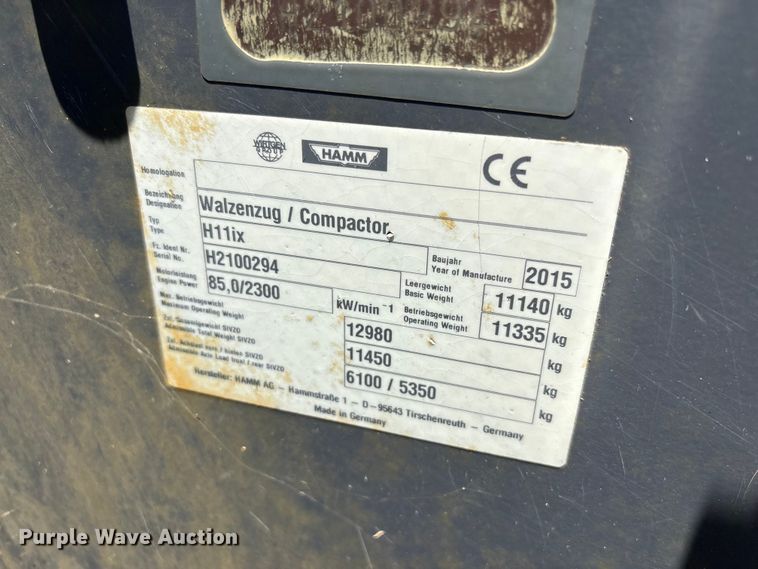 image for item EF1267 2015 HAMM H11IX single drum vibratory roller
