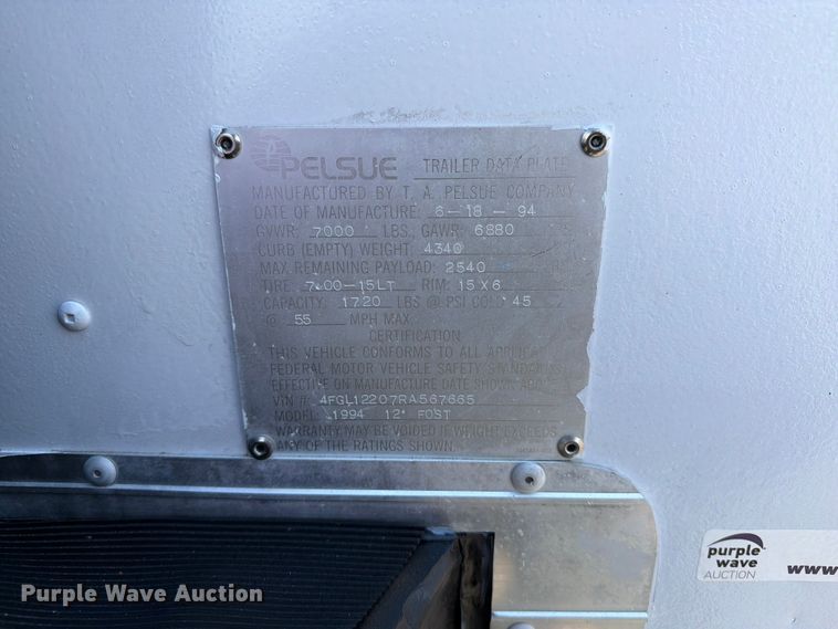 image for item EG9266 1994 Featherlite  Pelsue 12' FOST fiber optic splicing trailer