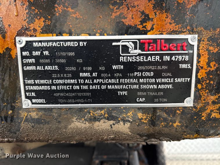 image for item EN0403 1996 Talbert TDW-35S-HRG-1-T1 lowboy equipment trailer