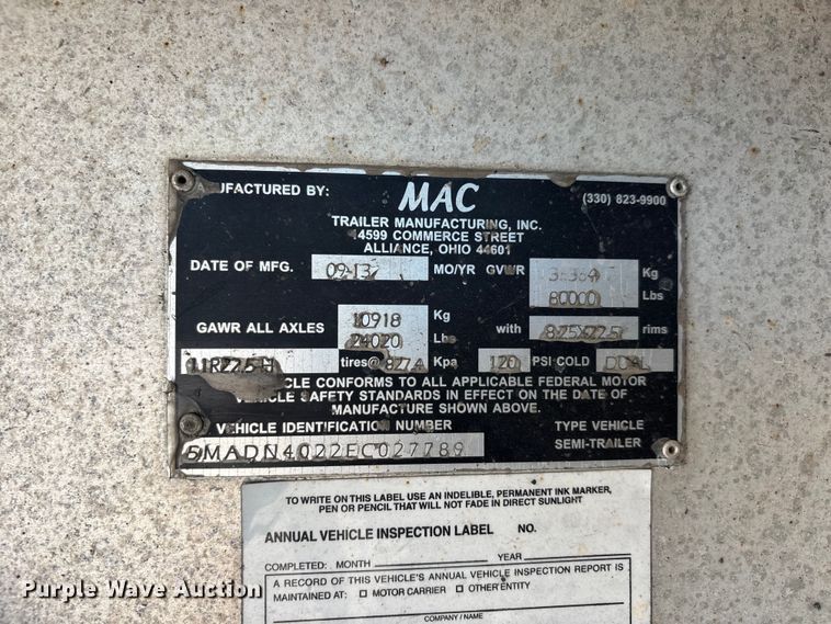 image for item ER3121 2014 MAC Trailer Manufacturing end dump trailer