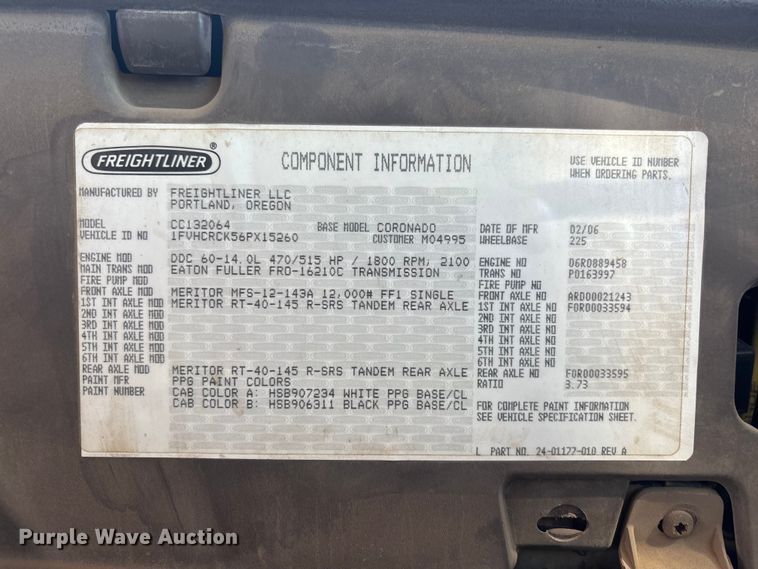 image for item ER7683 2006 Freightliner Coronado dump truck
