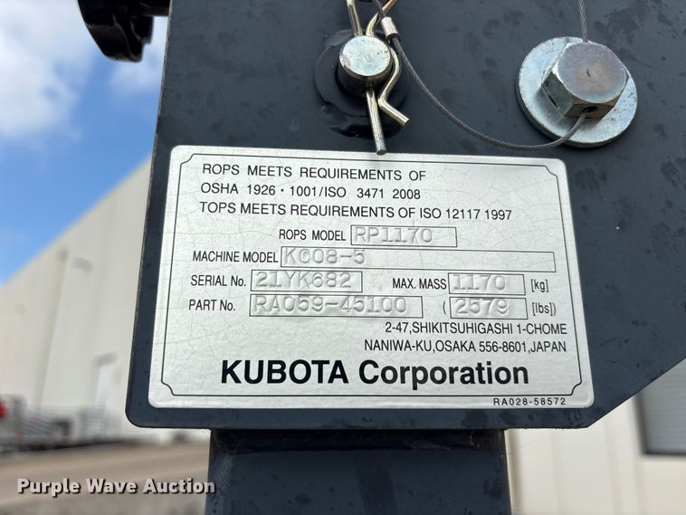 image for item ET0126 2021 Kubota K008-5 mini excavator
