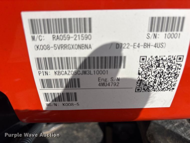 image for item ET0126 2021 Kubota K008-5 mini excavator