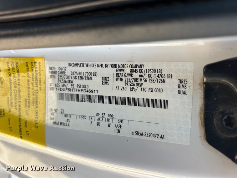 image for item EU5778 2017 Ford F550 bucket truck