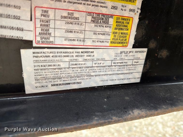 image for item EU5881 2021 Norstar Trailers utility trailer