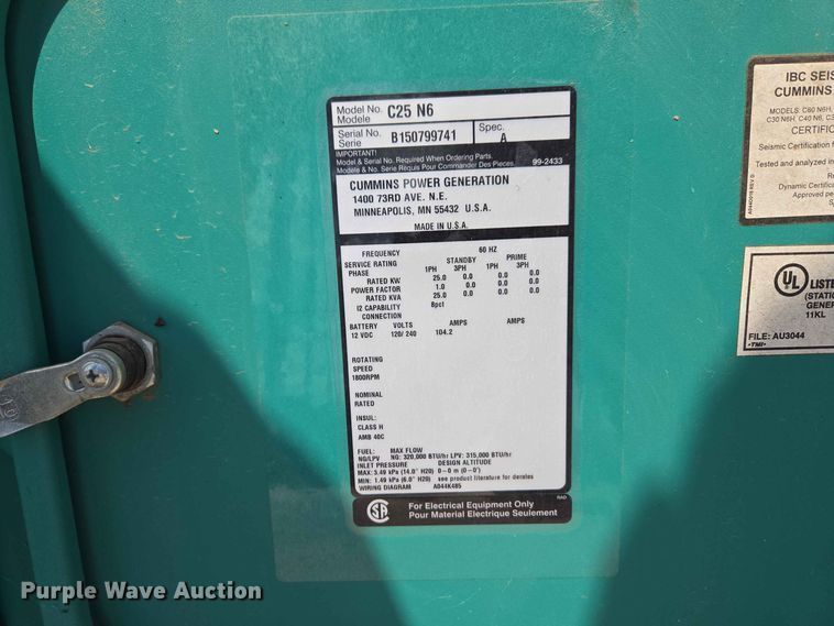 image for item EW0471 Cummins C25 N6 generator