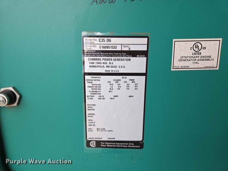image for item EW0472 Cummins C35 D6 generator