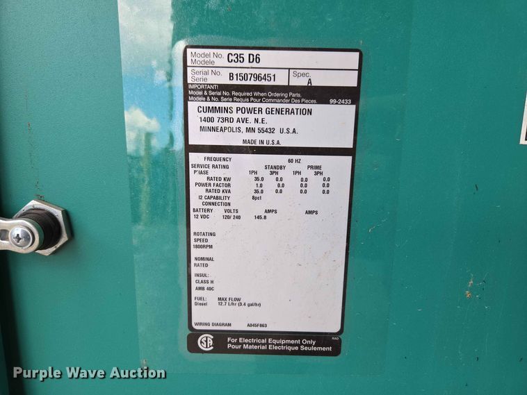 image for item EW0473 Cummins C35 D6 generator