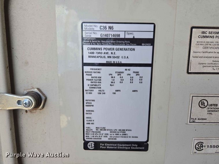 image for item EW0478 Cummins C36 N6 generator